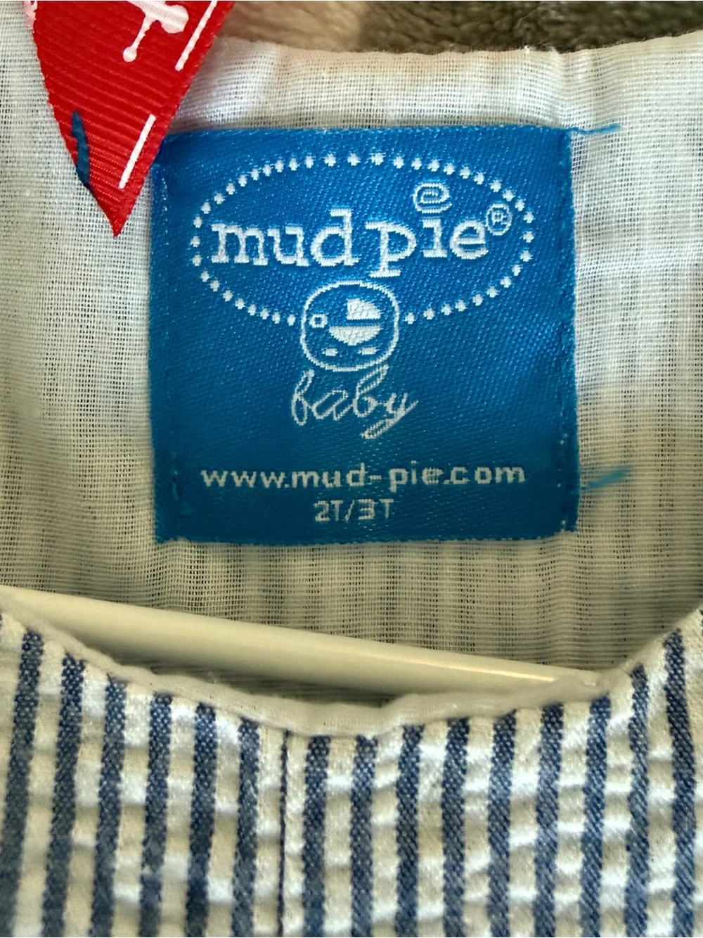 Mud Pie Blue Seersucker Crab Jon Jon Romper 2T Vacation Nautical